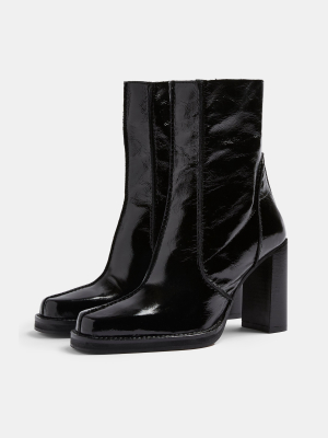 Halo Black Patent Leather Platform Boots