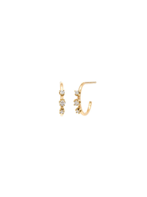 14k 3 Prong Set Diamond Huggie Hoops