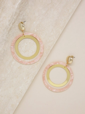 Large Pink Resin Circle & 18k Gold Plated Hoop Earrings