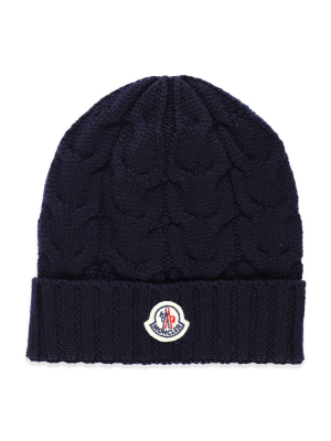 Moncler Enfant Logo Patch Cable Knit Beanie