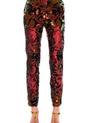 Red Orange Sequin And Velvet Pants