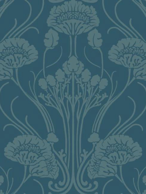 Nouveau Damask Wallpaper In Blue From The Deco Collection By Antonina Vella For York Wallcoverings