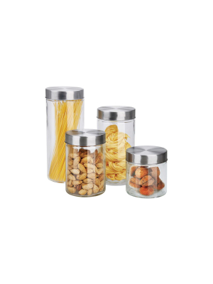 Home Basics 4 Piece Glass Canister Set With Stainless Steel Lids