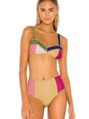 Glitter Color Panel High Waist Bikini Swimsuit - Two Piece Set