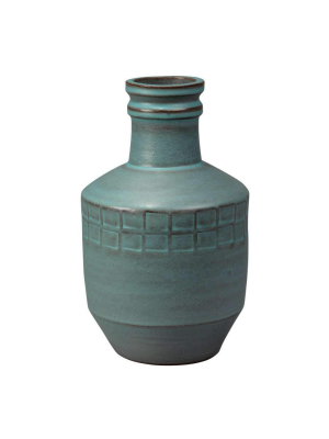 Folk Vessel In Blue Ceramic