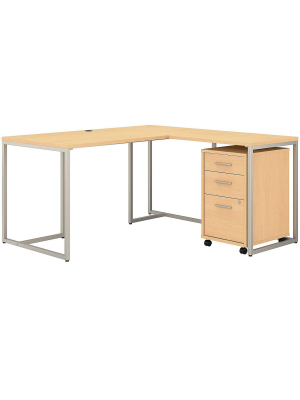 Office By Kathy Ireland Method 60 L-shaped Desk W/return And File Cabinet, Natural Maple Mth005acsu