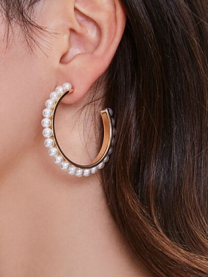 Faux Pearl Hoop Earrings