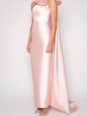 Alexandra Silk And Wool Column Gown With Removable Cape