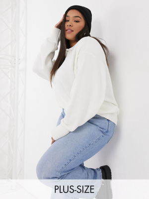 Glamorous Curve Oversized Polo Style Sweater With Button Collar In Cream
