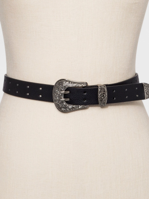 Women's Double Perforation Western Belt - Wild Fable™ Black