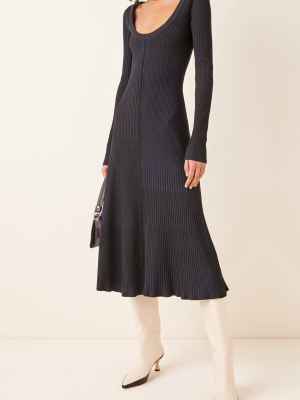 Patchwork Ribbed Knit Midi Dress