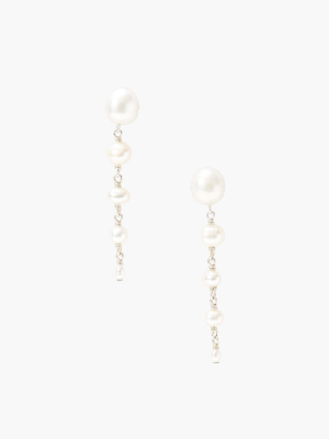Graduated White Pearl Silver Drop Earrings