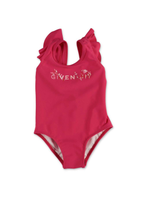 Givenchy Kids Logo Printed Ruffled Swimsuit