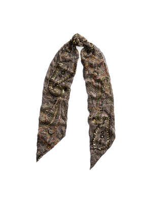 Embellished Paisley Silk Scarf