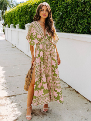 A World To See Floral Slit Midi Dress