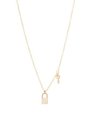 14k Midi Bitty Pavé Diamond Lock & Key Charm Necklace