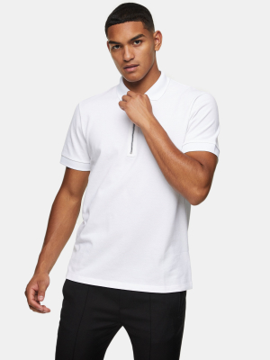 White Tonal Zip Polo