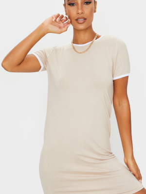 Stone Contrast Trim Jersey T Shirt Dress