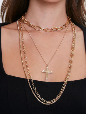 Cross Pendant Layered Necklace