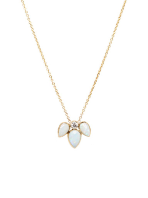 14k Opal Sunburst Diamond Necklace