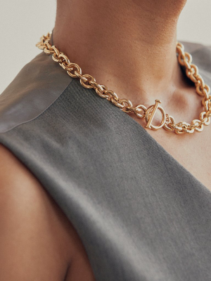 Large Round Chain Necklace With Toggle Gold