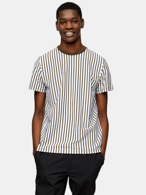 Khaki And White Vertical Stripe T-shirt