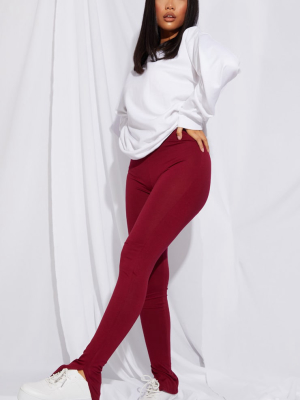 Petite Burgundy Jersey Split Hem Leggings