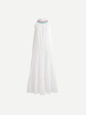 Tiered Halter Dress With Rainbow Embroidery