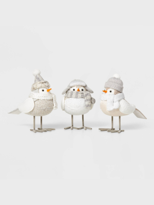 3ct Mini Birds Decorative Figurines Decorative Figurine Winter White - Wondershop™