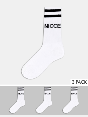 Nicce Logo 3 Pack Sports Socks In White