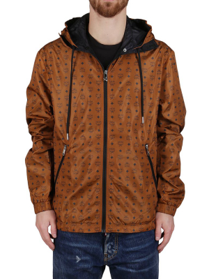 Mcm Logo Print Zip-up Hooded Jacket