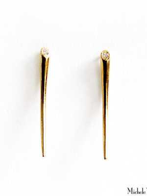 Gold Spike Earrings With Diamond