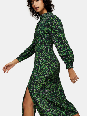 Green Peacock Print Midi Dress
