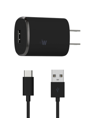 Just Wireless 2.4a/12w 1-port Usb-a Home Charger With 6ft Tpu Type-c To Usb-a Cable - Black