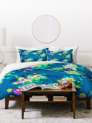 Floral Bel Lefosse Design Jardin Duvet Cover Set Blue - Deny Designs