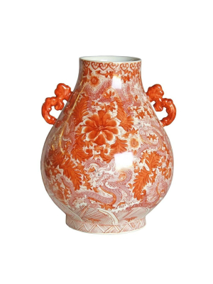 Orange Dragon Deer Head Vase