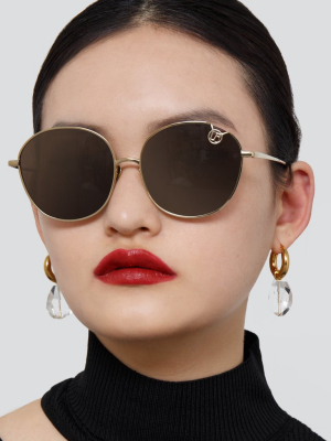 Hannah Cat Eye Sunglasses In Light Gold And Brown