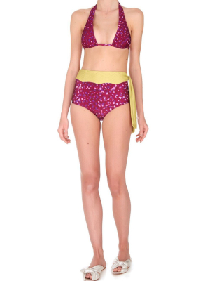 Pomegranate Hot Pants Bikini With Matelasse Detail