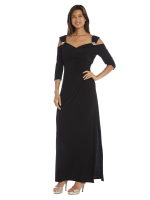 Column Evening Gown With Shoulder Cutouts And Diamante Embellishments