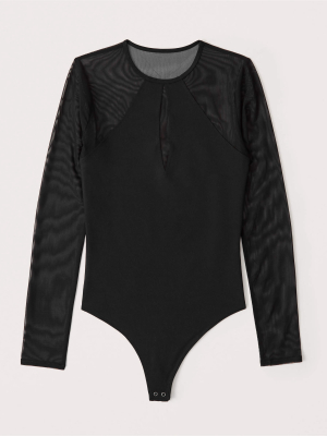 Long-sleeve Seamless Mesh Bodysuit