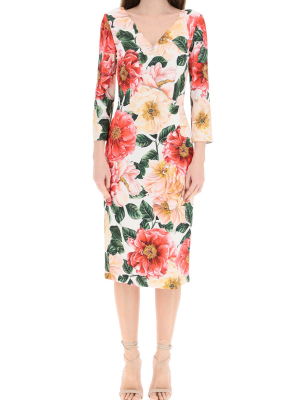 Dolce & Gabbana Camellia Print Midi Dress