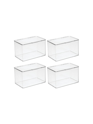 Mdesign Plastic Kitchen Pantry Food Storage Bin Box, Lid - 4 Pack - Clear