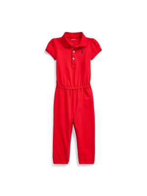 Cotton Mesh Polo Romper