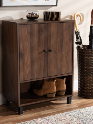 Rossin Walnut Finished 2 Door Wood Entryway Shoe Storage Cabinet Brown - Baxton Studio