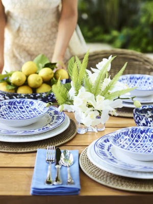 Aerin Sea Blue Geometric Bowls, Set Of 4