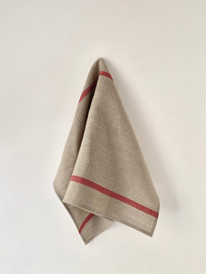 Thick Linen Kitchen Cloth: Natural W/ Red Stripe