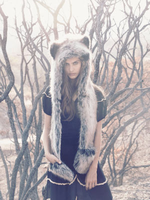 Grey Wolf Faux Fur Hood | Women's