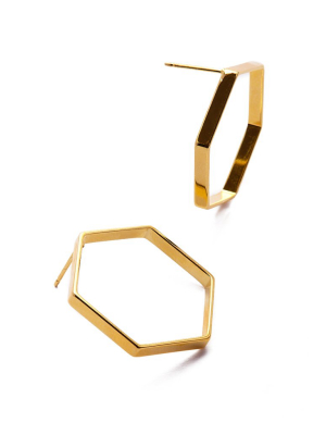 Hexagon Shaped Earrings - Gold