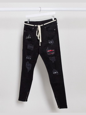 The Couture Club Patchwork Jeans In Black