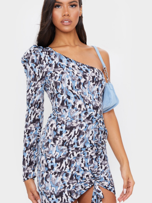 Cornflower Blue Abstract Print One Sleeve...